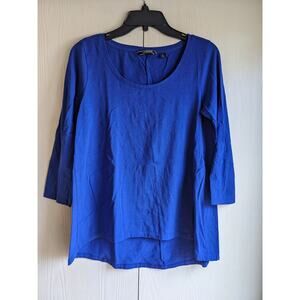 Lands' End Women's Blue 3/4 Sleeve Scoop Neck Blended Fiber T-shirt Top Size S